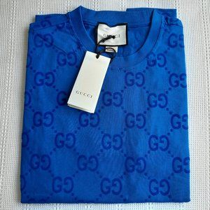 GUCCI MEN BLUE COTTON G LOGO BASIC T-SHIRT